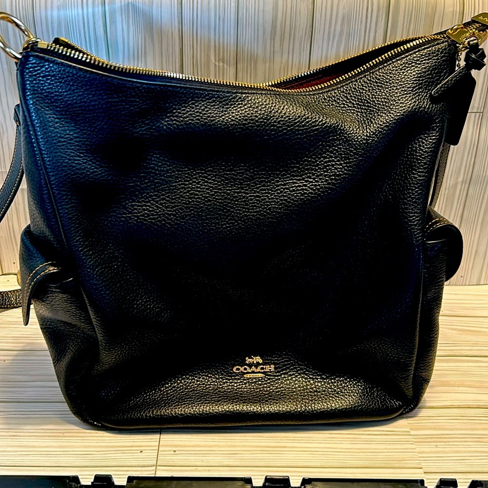 Coach Pennie Pebble Leather Shoulder Bag Black 6152 new without tags